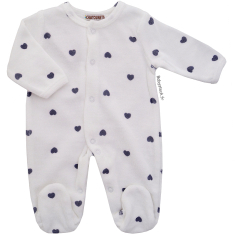 Pyjama dors bien b&eacute;b&eacute; mixte velours blanc imprim&eacute; c&oelig;urs marines