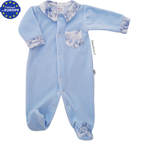 Pyjama b&eacute;b&eacute; gar&ccedil;on en velours ciel et gaze Safari en savane bleu