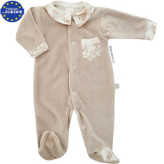 Pyjama b&eacute;b&eacute; gar&ccedil;on en velours et gaze Safari en savane beige