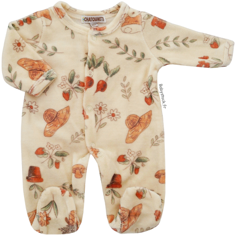 Pyjama b&eacute;b&eacute; pr&eacute;ma fille 46-47cm velours cr&egrave;me imprim&eacute; Jardin