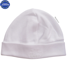 Bonnet naissance en jersey coton blanc brod&eacute; B&eacute;b&eacute;