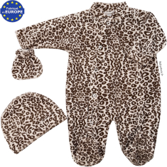 Ensemble mixte pyjama bonnet moufles en velours imprim&eacute; L&eacute;opard