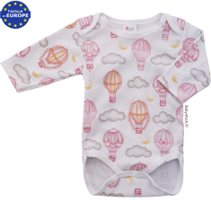 Body b&eacute;b&eacute; US en jersey coton blanc imprim&eacute; montgolfi&egrave;re rose