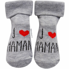Chaussettes b&eacute;b&eacute; 6/12 mois gris chin&eacute; J'aime maman