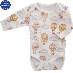 Body b&eacute;b&eacute; US en jersey coton blanc imprim&eacute; Montgolfi&egrave;re beige