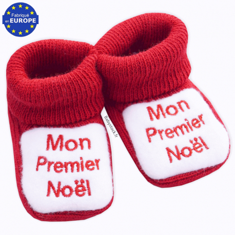 Chaussons pour bebe 0 3 mois broderie Mon Premier Noel