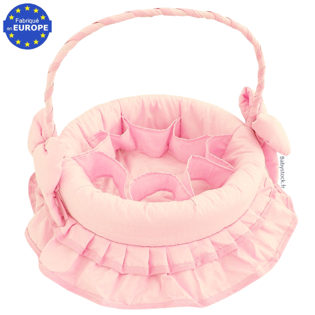 Panier de toilette en tissu rose brodé Bébé