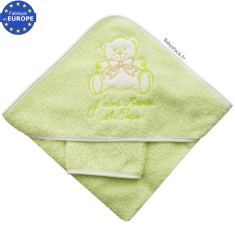 Sortie de bain bébé en éponge anis J'aime Maman et Papa