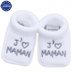 Chaussons pour bébé brodés J'aime MAMAN