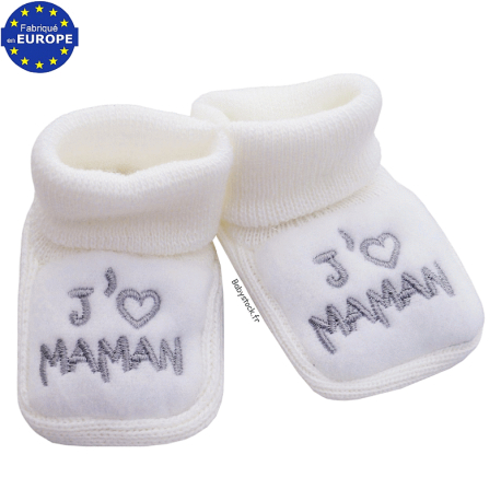 Chaussons pour bébé brodés J'aime MAMAN