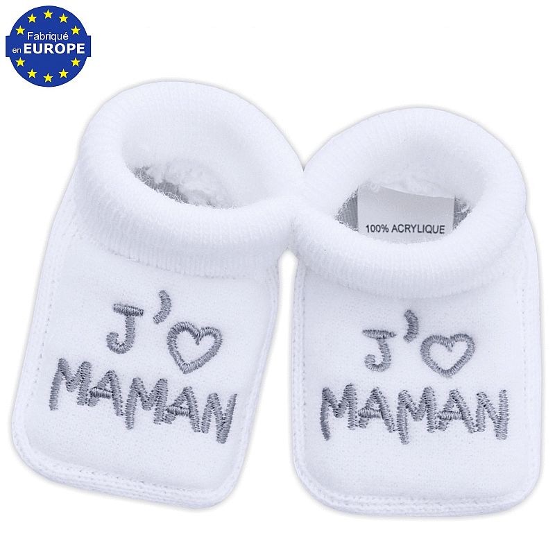 Chaussons pour bébé brodés J'aime MAMAN > Babystock