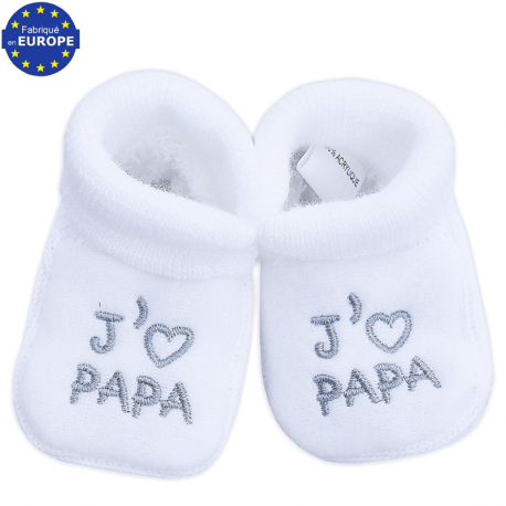 Chaussons mixte pour bébé en maille blanc broderie gris argenté J